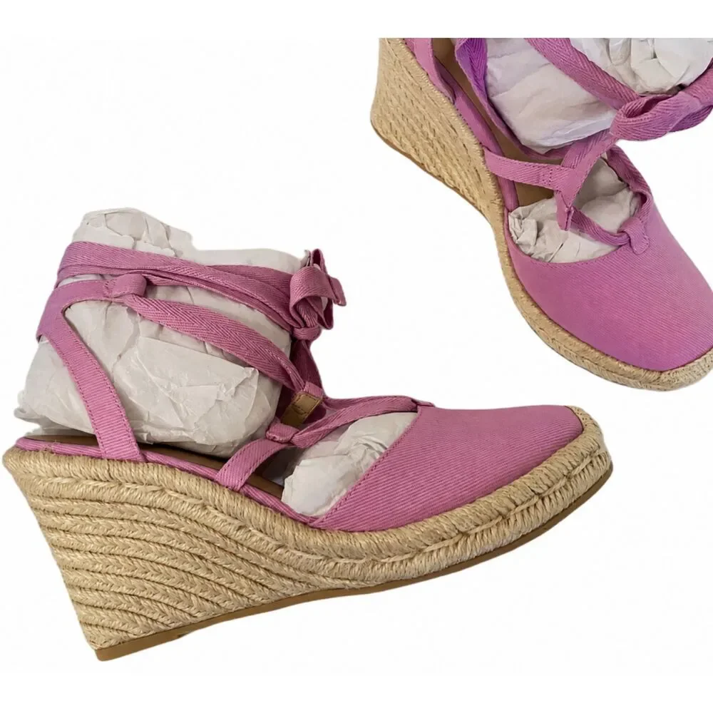 NWT + box, Stuart Weitzman Altdup Canvas Espadrille Wedge Sandal Lilac 8B